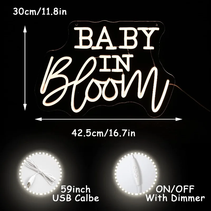 Baby In Bloom-letrero de neón para bebé, luces LED cálidas con letras regulables, alimentadas por USB con interruptor, decoración de fondo para Baby Shower