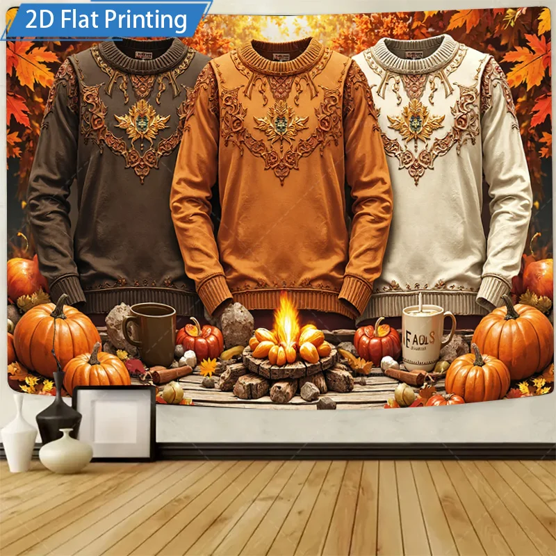 [2D شقة] 1 قطعة 4x16 بوصة علامة معدنية الخريف الحصاد البلوزات 2D طباعة مسطحة جدار الفن موسم الخريف ديكور اليقطين المعسكر المشهد