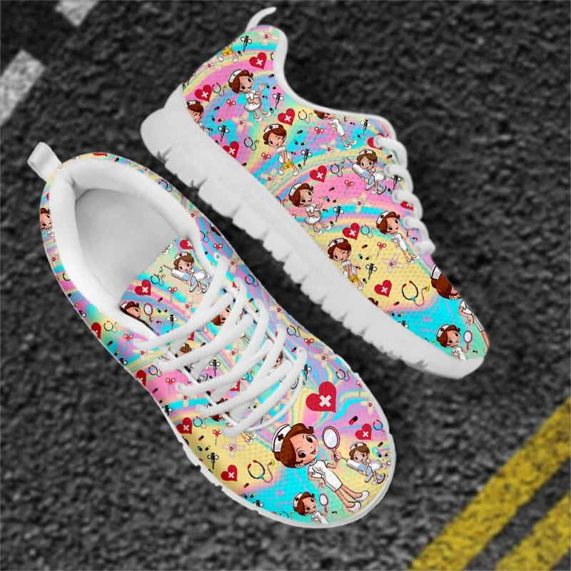 Rainbow Nurse 3d Print Women's Casual Flat Shoes Nursing Medical Health Paramedic Design Sneaker 2021 Breathable Tennis Shoes