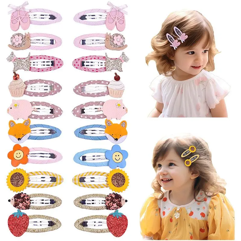 60pc=30pair New Cartoon Animal Basic Snap Baby Glitter Flower Hair Clips Kid Girls Cute Ice Cream BB Barrettes Kids Headwear