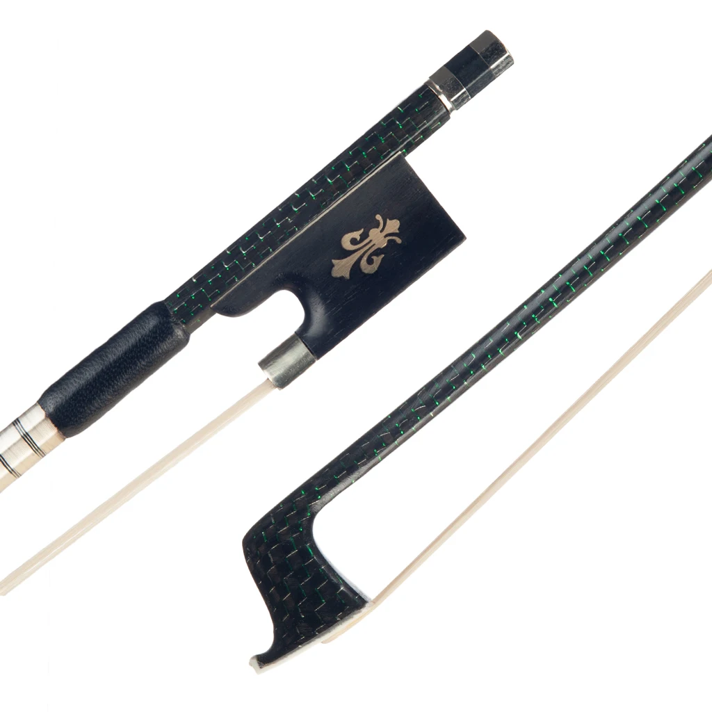 Olhe mestre 4/4 fibra de carbono violino arco verde seda trançado vara de fibra de carbono cupronickel montado ébano sapo uso durável