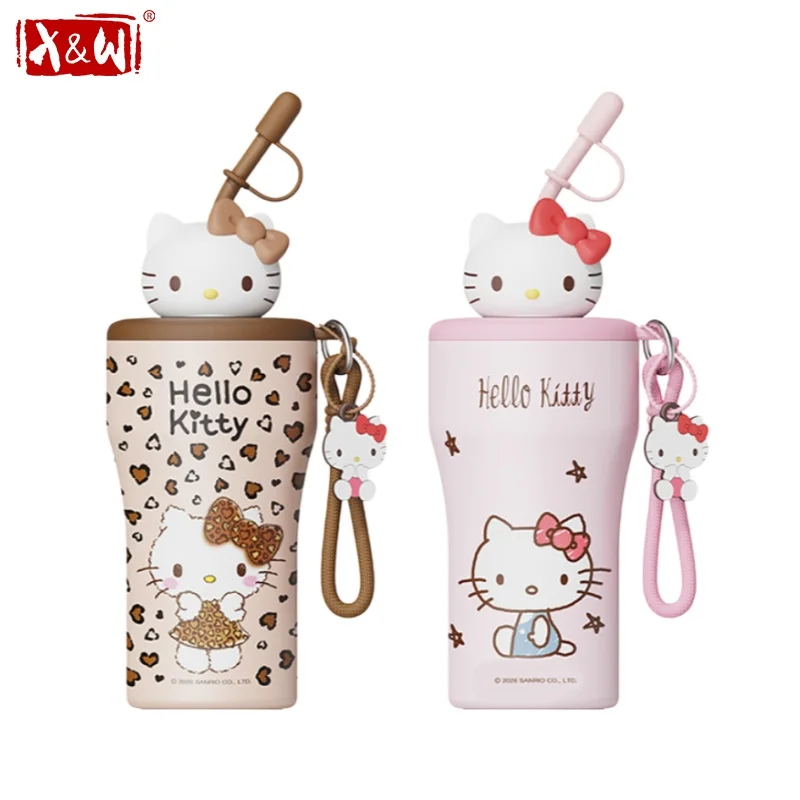X&W Sanrio 630ml Insulated Bottle Stainless Steel Vacuum Flask with Straw＆Strap Keep Hot＆Cold Cup Cartoon My Sweet Piano Car Mug