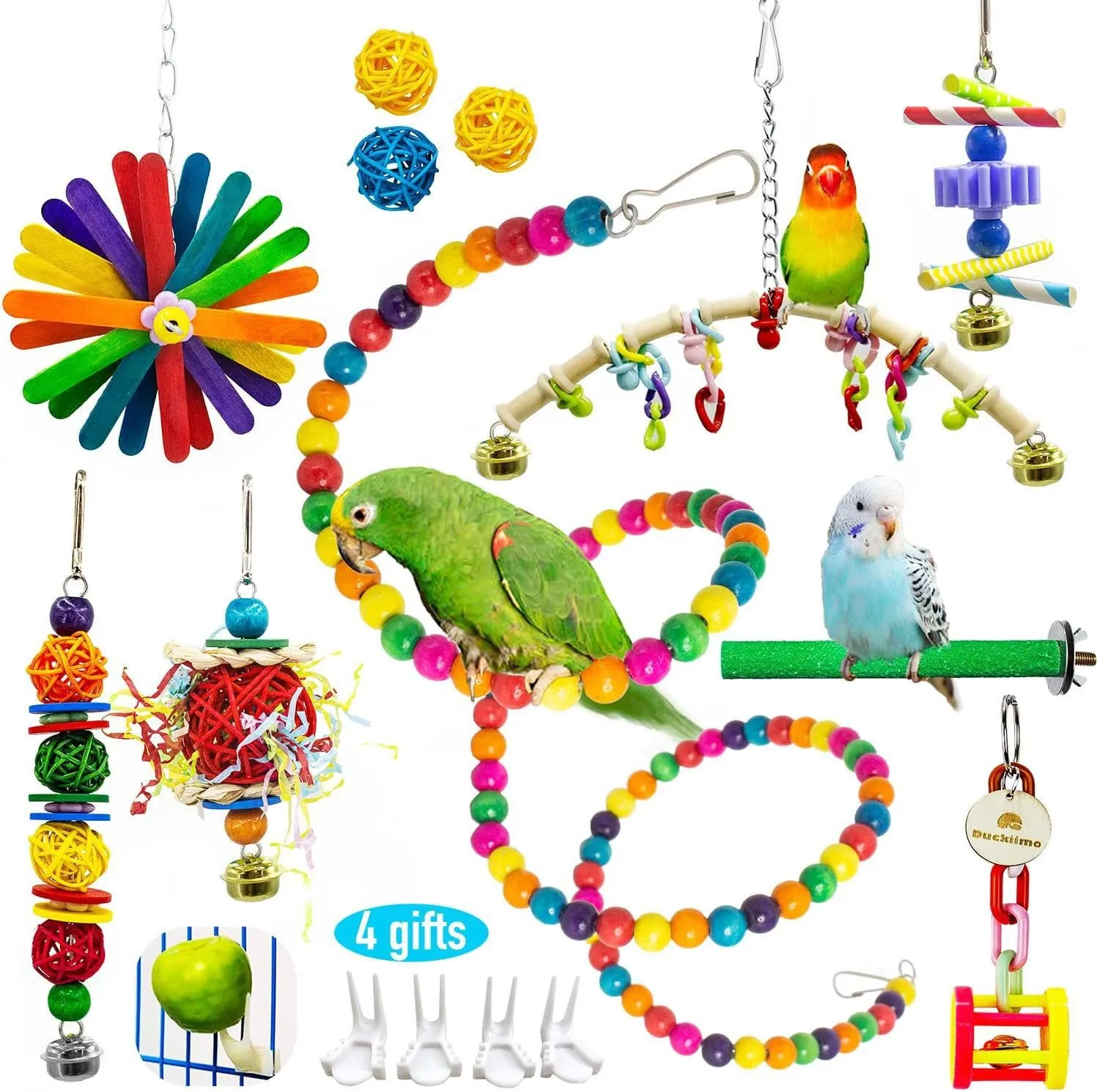 

15Pcs Bird Toy Set Station Swing Ring Vine Ball Bite Fun Fun Parrot Toys Pet Toys