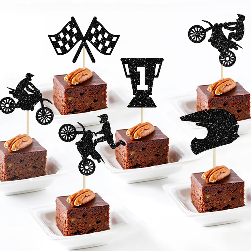 YOMDID 24 Stücke Glitter Motorrad Cupcake Topper Motorrad Kuchen Dekoration Motocross Dirt Bike Design Sport Party Supplies – Detail 8
