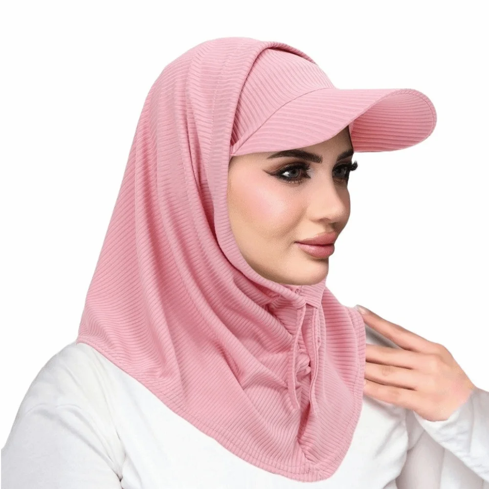

Fashion Casual Sun Hat with Hood Solid Color Wide Brim Neck Shade Cap Breathable UV Resistant Muslim Turban Cap Summer Sports