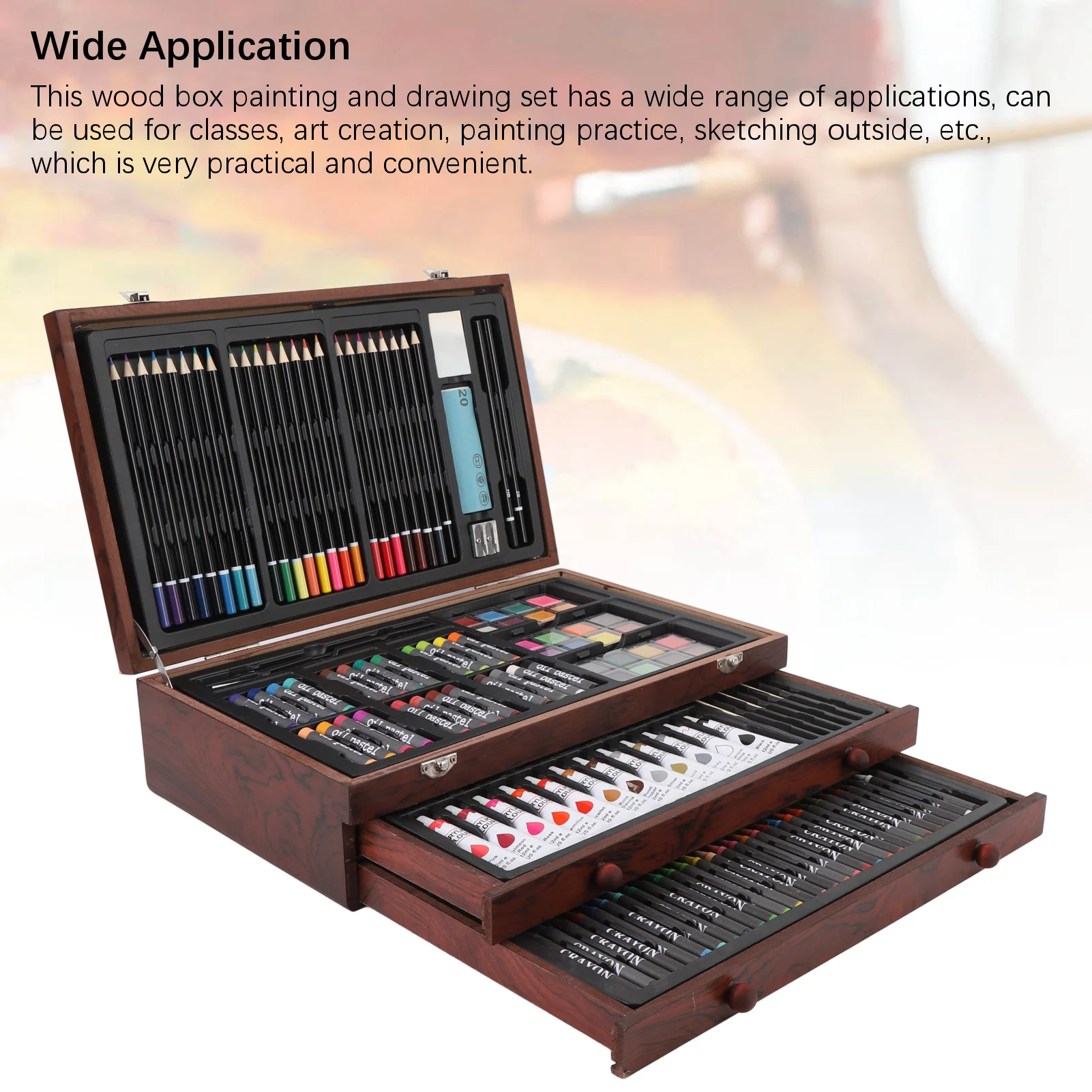 طقم رسم فني مكون من 24 قطعة من ألوان الباستيل الزيتية لتوفير المساحة مجموعة فنية خشبية متينة متعددة الوظائف مكونة من 2 مجموعة دفاتر الرسم من الدرجة الفنية #1