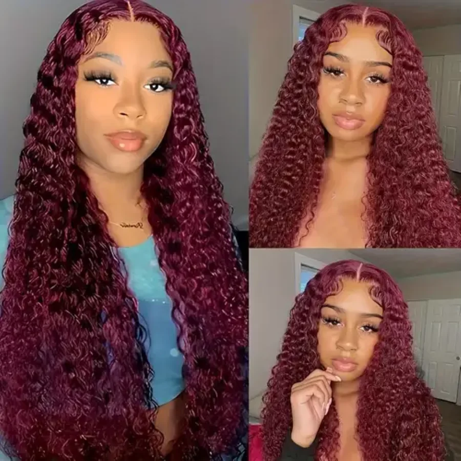 

Burgundy 13x6 HD Lace Front Human Hair Wigs for Women Choice Cosplay Deep Wave 13x4 Lace Frontal Wigs 30 inch Cheap Wig on sale