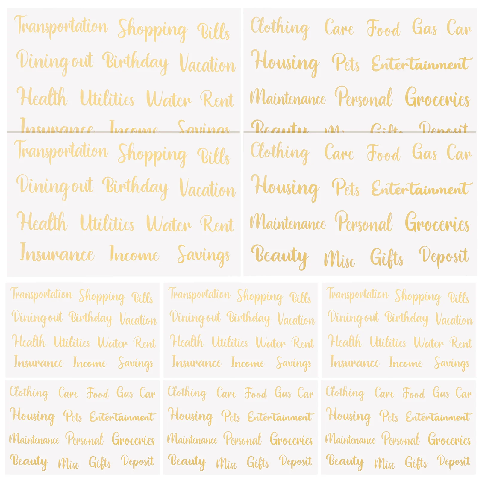 10 Vellen Contant Budget Sticker Stickers Accessoire Multifunctionele Label Pvc Letters Gouden Etiketten