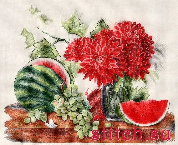 Watermelon Grape and Dahlia 43-36 Beautiful Lovely Counted Cross Stitch Kit Sew Cozy Sewing Room Machine Dim 72378