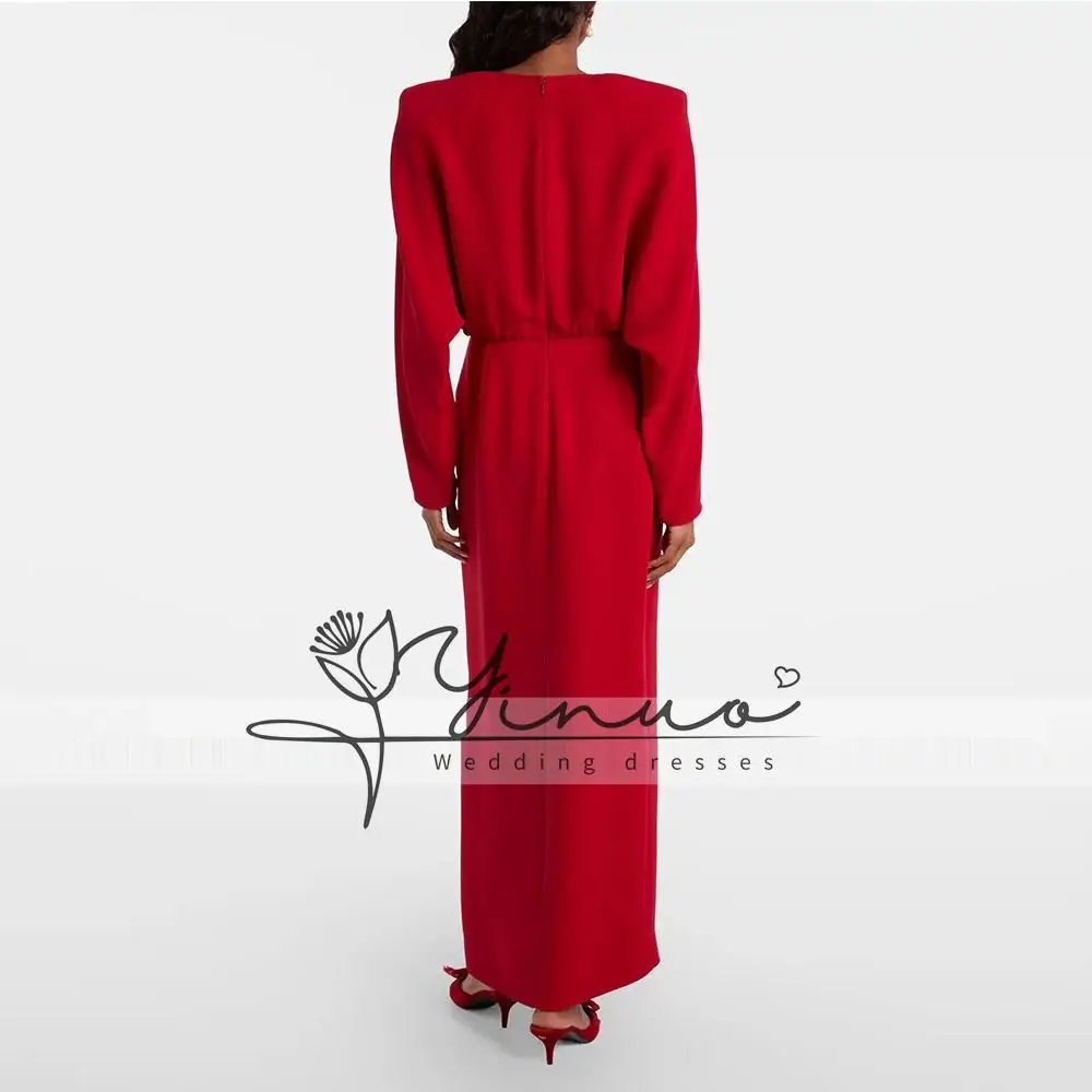 Customized Evening Gown For Wedding Sheath Formal Party Dress Floor Length Long Sleeves Prom Dress O Neck Saudi Dress