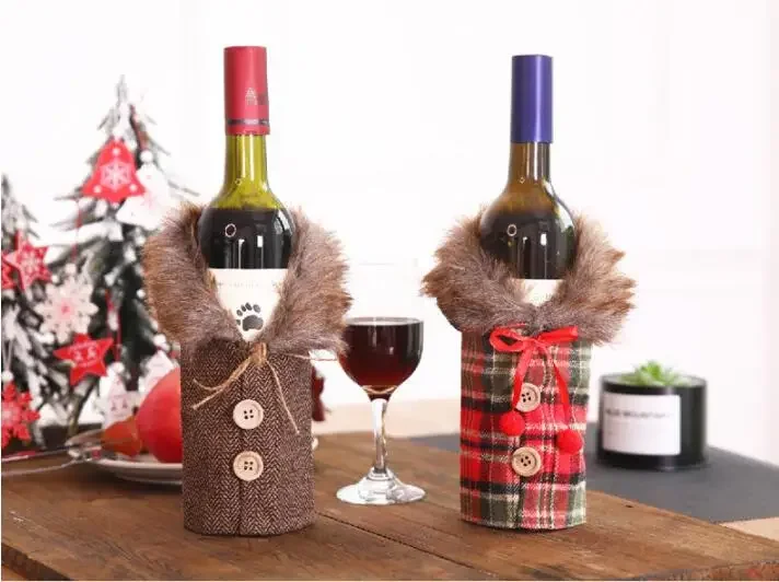 

1PC Linen Wine Bottle Cover Creative Champagne Bag Christmas Restaurant Decor Merry Christmas Red Wine Bottle Dust Covers QA 248