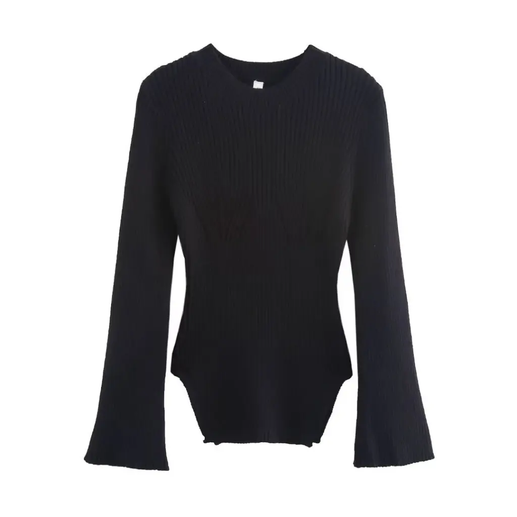 

Women's Fashion Horn Sleeve Split Knitted Sweater Autumn Street Style European American Top for Women