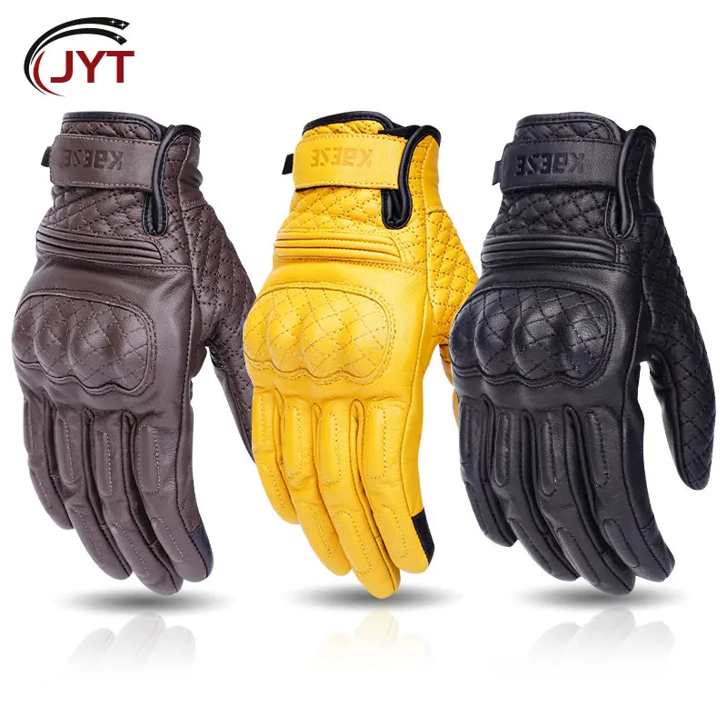 Men Women Leather Gloves Motorcycle Touchscreen Gloves Goatskin Rock Biker Moto Protective Glove Motocross Bicycle Riding Gloves