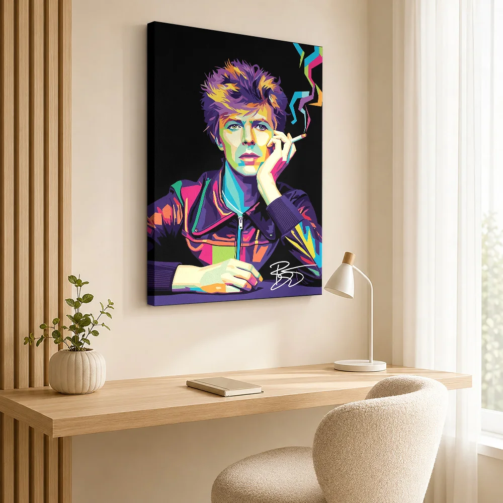 David Bowie Pop Art Portrait Framed Canvas Poster Custom Retro Music Wall Art for Bedroom Decor Collectible Ready to Hang Gift