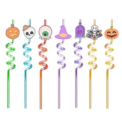 Halloween Straws Reusable Drinking Straws Birthday Party Supplies Drinking Straws with Cartoon Patterns Home Decoration