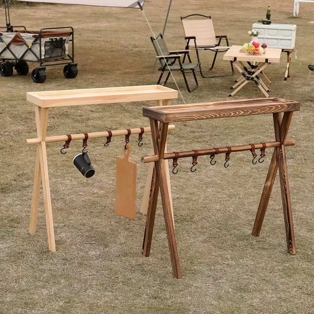 طاولة قابلة للطي للتخييم في الهواء الطلق ، أدوات طهي متعددة الوظائف ، أدوات مائدة ، رف مثلث ، أرفف توابل خشبية #4
