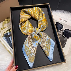 Luxury Fashion Print 70*70cm Silk Square Scarf Women Soft Satin Hairband Neckerchief Tie Female Headband Foulard Bag Ribbon
