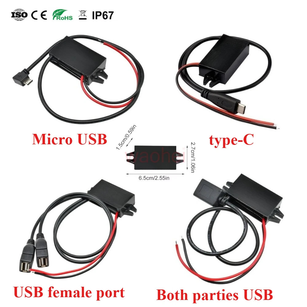 

12V to 5V 3A 15W DC-DC Converter Step Down Buck Mini USB Micro USB Male Female Type-C Adapter Voltage Power Supply Module CE