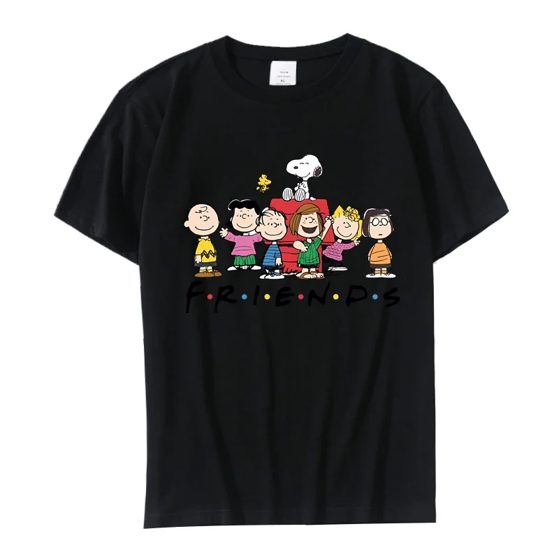 Camiseta de algodón con estampado de Snoopy para mujer, ropa informal de manga corta, Blanca