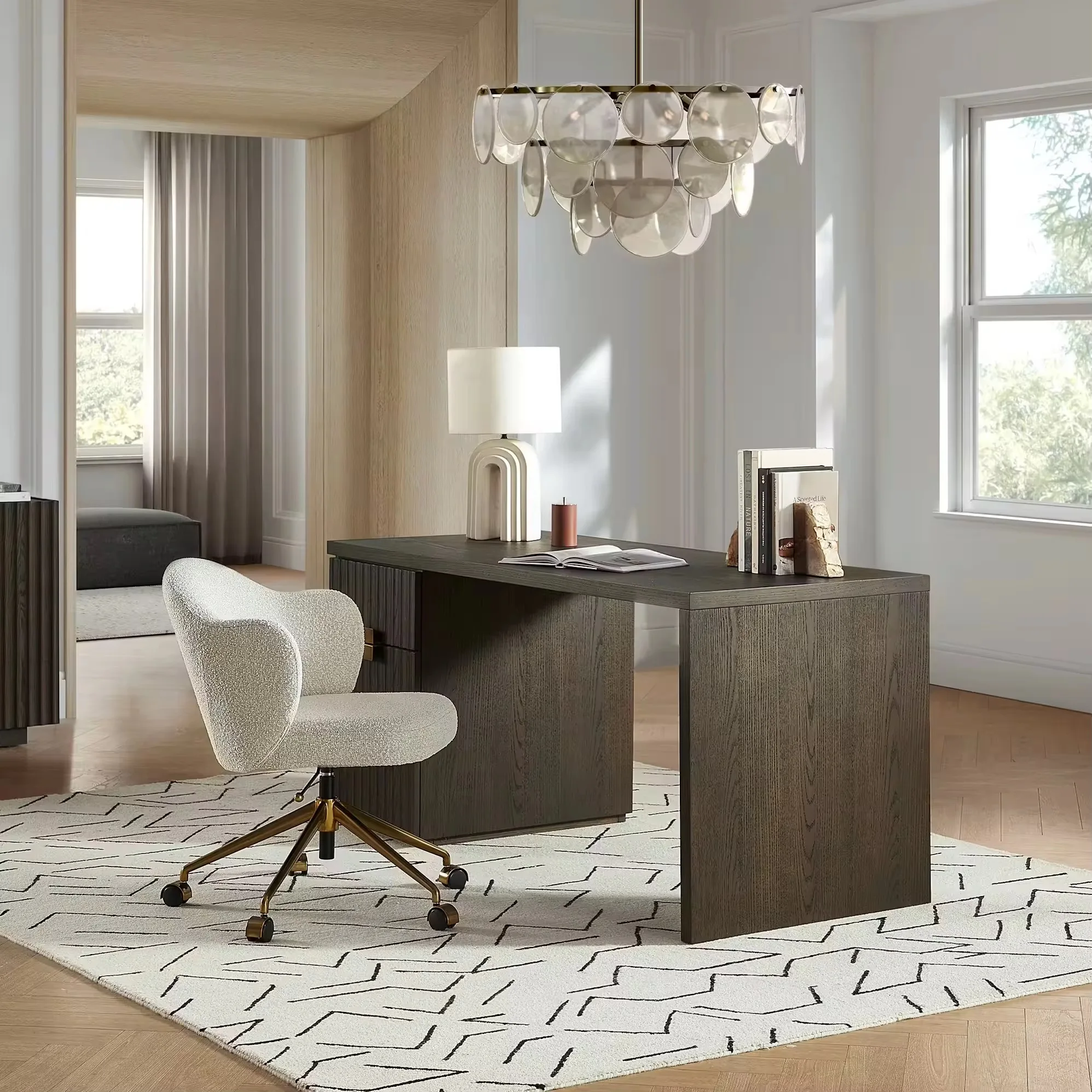 #2026 New Product Customizable Office Furniture, Home Computer Study Desk with Wooden Drawers and Oak Table