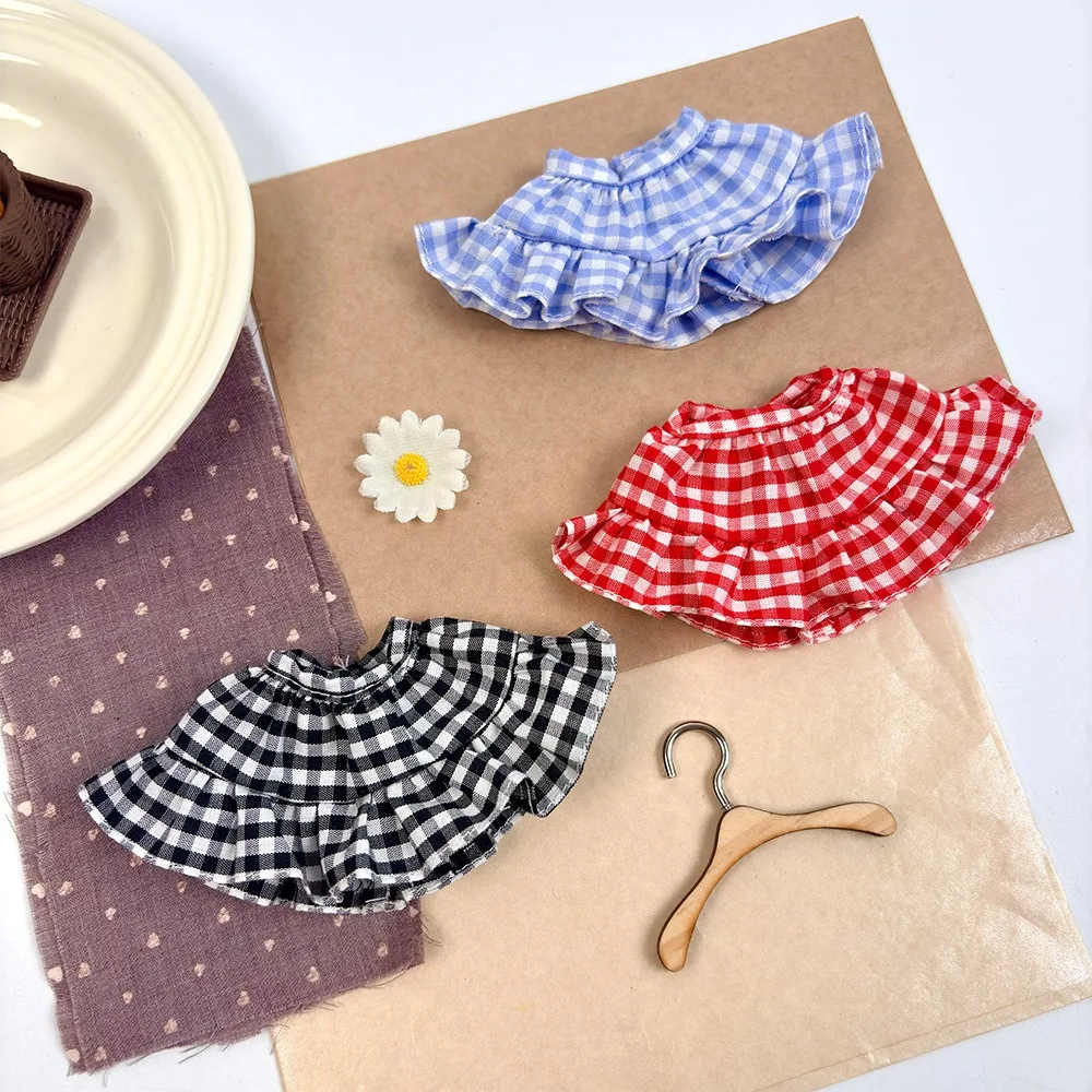 Plaid Doll Skirt Ruffle Layered Mini Skirt Doll Clothes Accessories For 10‑15cm Plush Doll Dress Up Replacement Outfit Toy Gift