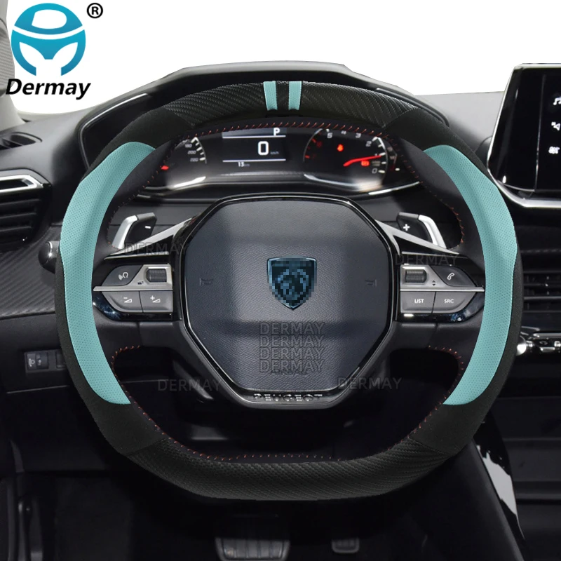 

for New Peugeot 308 III 2021 2022 Car Steering Wheel Cover Carbon fiber + Suede + PU Leather Non-slip Auto Accessories interior