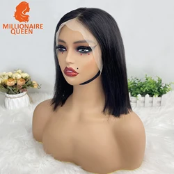 베트남 슈퍼 더블 드로우 본 스트레이트 밥 가발, 흑인 여성용, 100% 인모, 자연 블랙 250% 밀도, 13x4