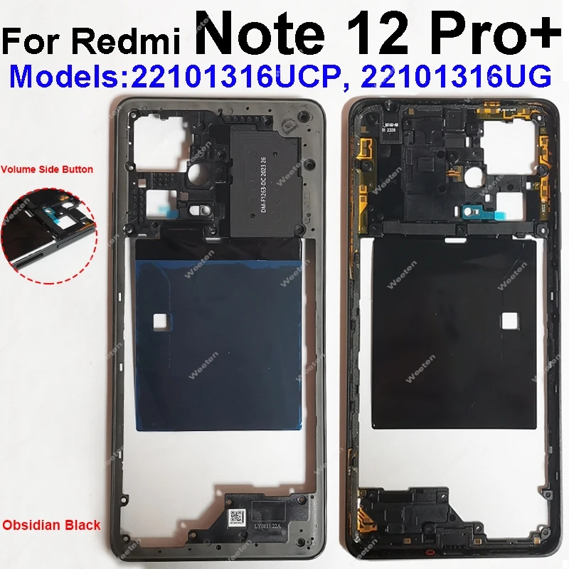 Middle Frame Bezel Holder For Xiaomi Redmi Note 12 Pro Plus Middle Frame Housing Cover With Volume Side Button Parts