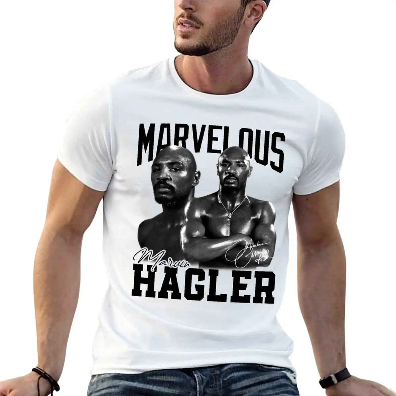 Marvelous Marvin Hagler Boxing Legend Signature Vintage Retro 80s 90s Rap Style T-Shirt
