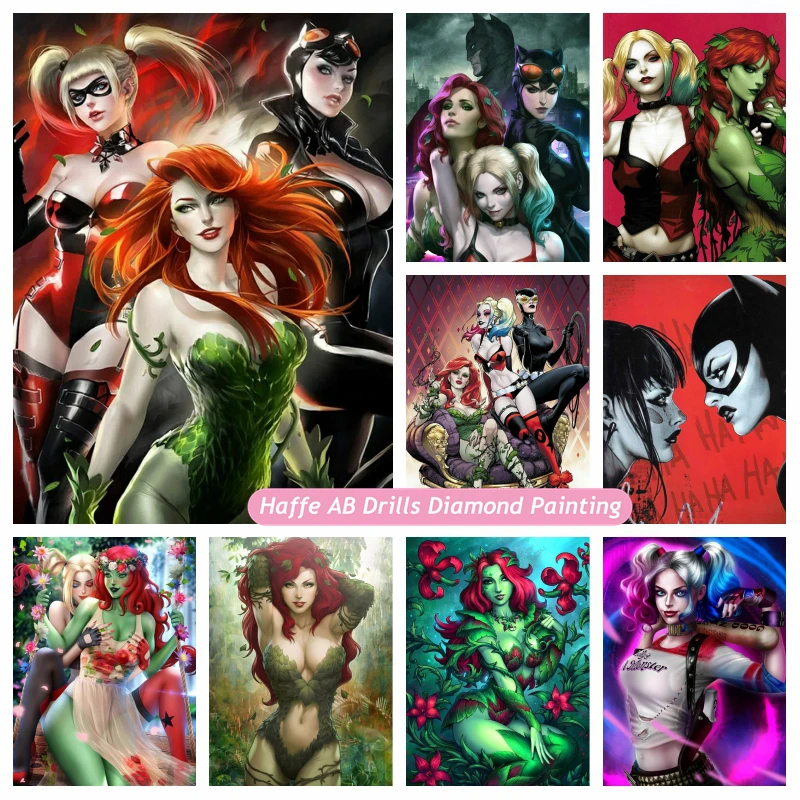 Gothic Gothman Girls AB Drills Diamond Painting Poison ivy Cat Woman DC Comic Villains Cross Stitch Mosaic Home Decor Gift