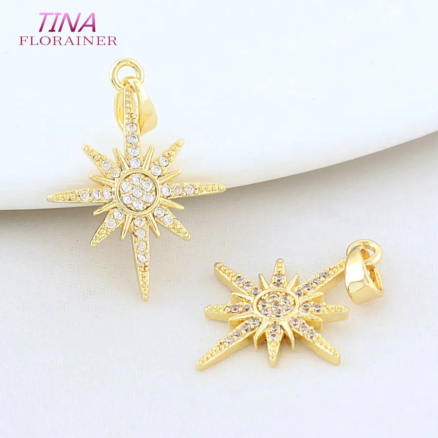 4PCS 18K Gold Color Plated and Zircon Star Sun Charms Pendants Jewelry Making Supplies Diy Accessories view 2