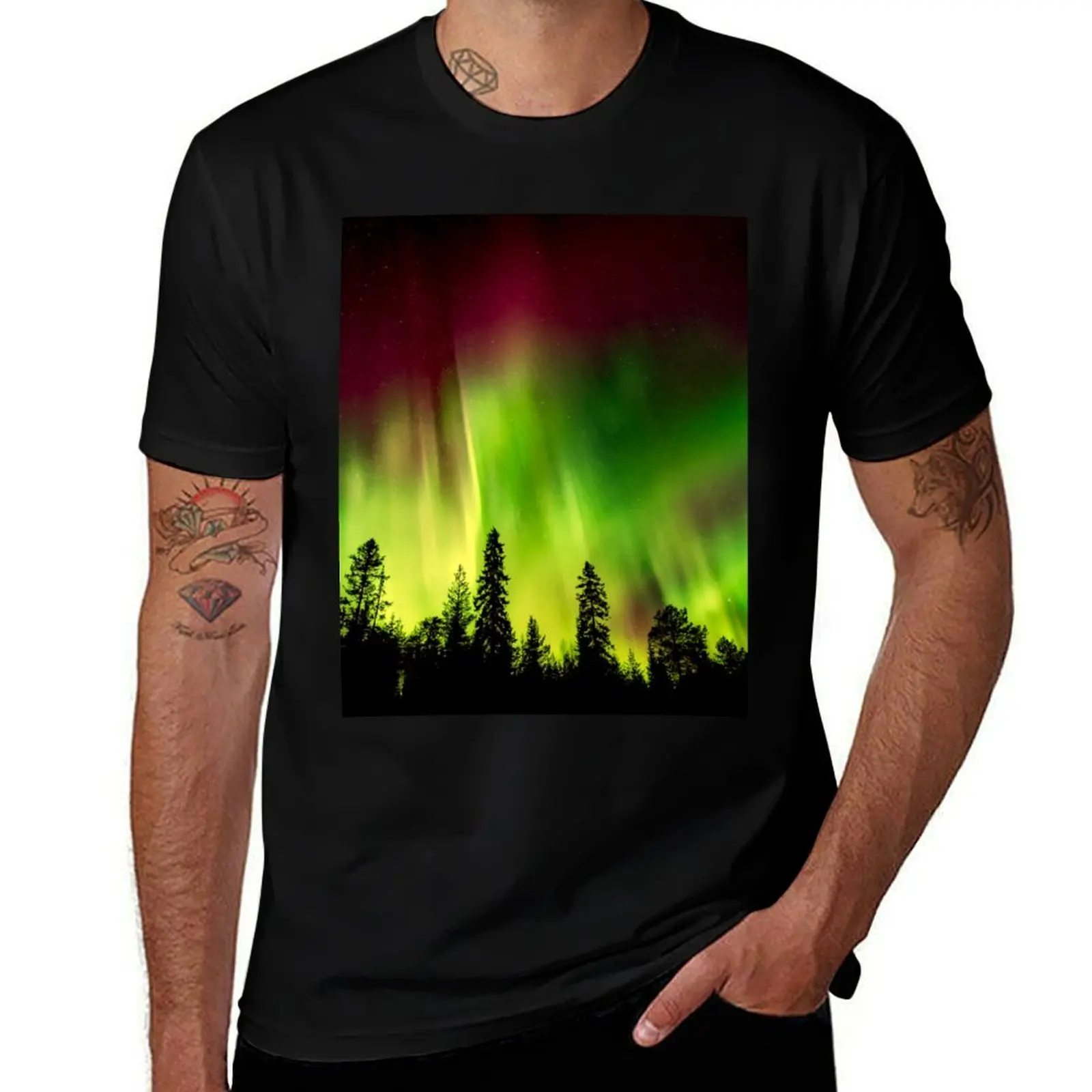 Aurora Borealis Northern Lights T-Shirt Casual Everyday Short Sleeve T-Shirt