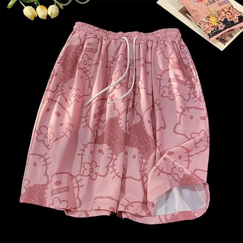 

Kawaii Sanrio Anime Shorts Cute Hello Kitty Cartoon Ice Silk Beach Shorts Couple Lightweight and Breathable Pajamas Gifts Girls