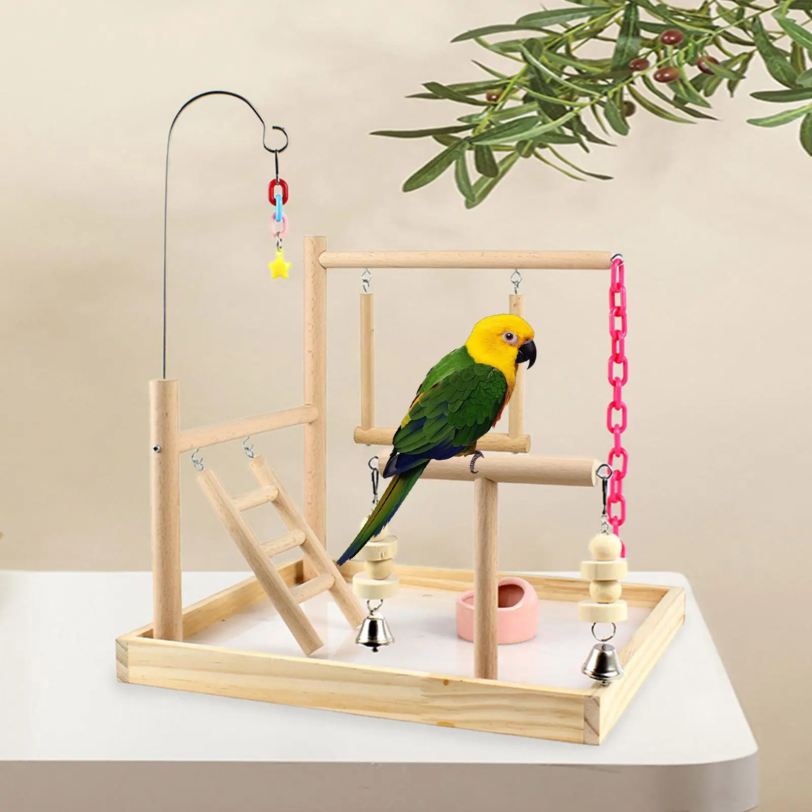 Parco giochi per uccelli pappagalli Supporto persico in legno Accessori per gabbie giocattolo per esercizi Supporto per pappagalli per piccoli parrocchetti Conures Lovebird