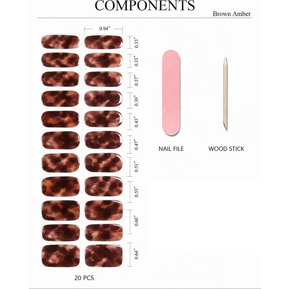 Leopard Print Brown Amber Semi Cured Gel Nail Strips 20Pcs Fall Gel Nail Wraps UV LED Cured Gel Nail Stickers Home Manicure