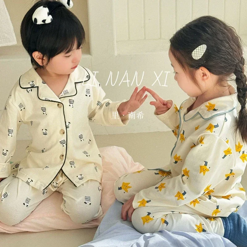 

Детские пижамные комплекты с героями мультфильмов, детская одежда, хлопковый пижамный комплект для мальчиков и девочек, весенне-осенняя домашняя одежда, комплект из двух предметов