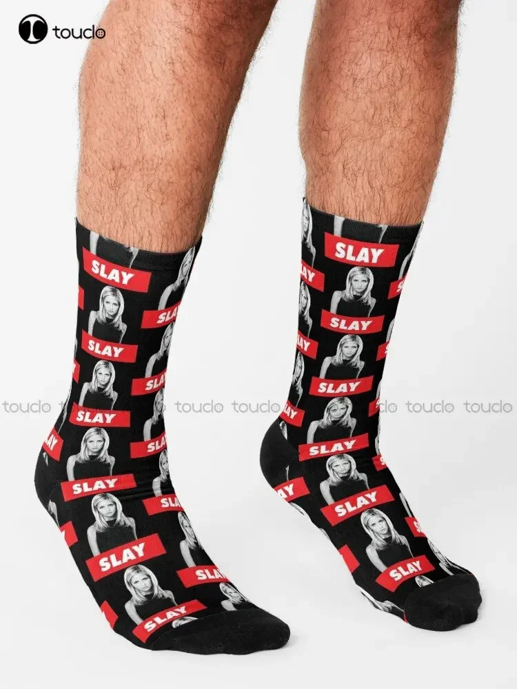 Buffy The Vampire Slayer: Slay Socks Black Socks For Men 360° Digital Printing Personalized Custom Unisex Adult Teen Youth Socks