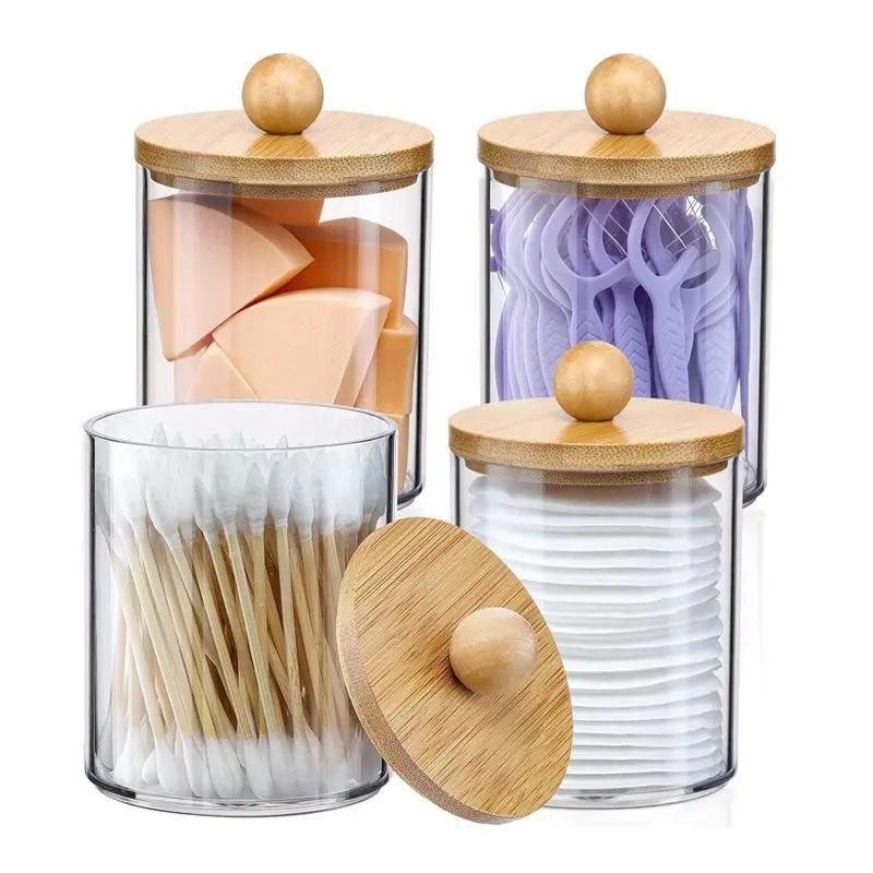 【WA】Round Acrylic Cotton Swab Box With Lid Dustproof Makeup Cotton Storage Toothpick Organizer Box