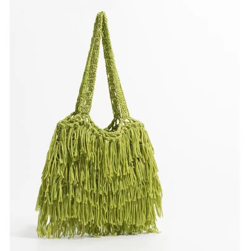 New Fringed Shoulder Bag Women\'s Tote Purse Female Knitted National Style Bag