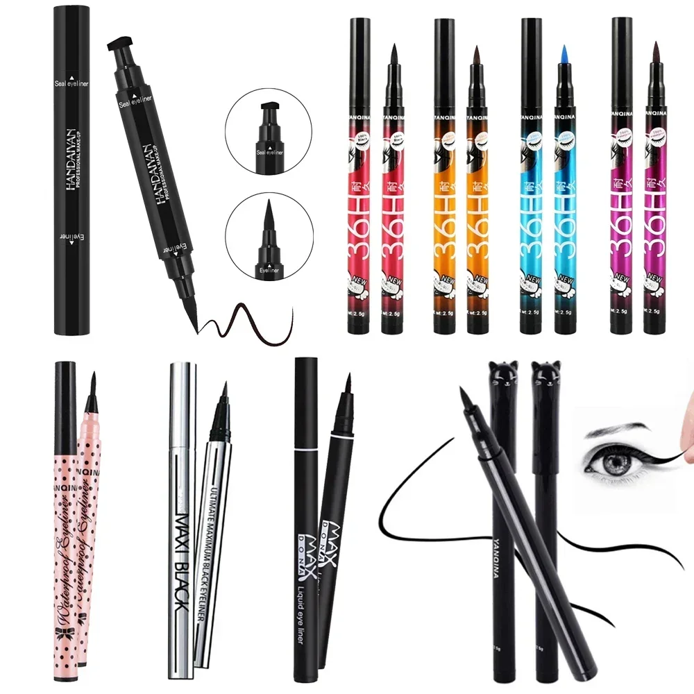 1 Pcs Double-Headed Seal Black Eyeliner Triangle Seal Eyeliner 2-in-1 Waterproof Eyes Make Kit with Eyeliner Pen Eyeliners Stamp