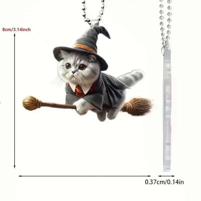 2D Car Pendant Hanging Ornament with Chain Realistic Animal Cat-Shaped Rearview Mirror Hanging Decor Car Interior Accessories image 6