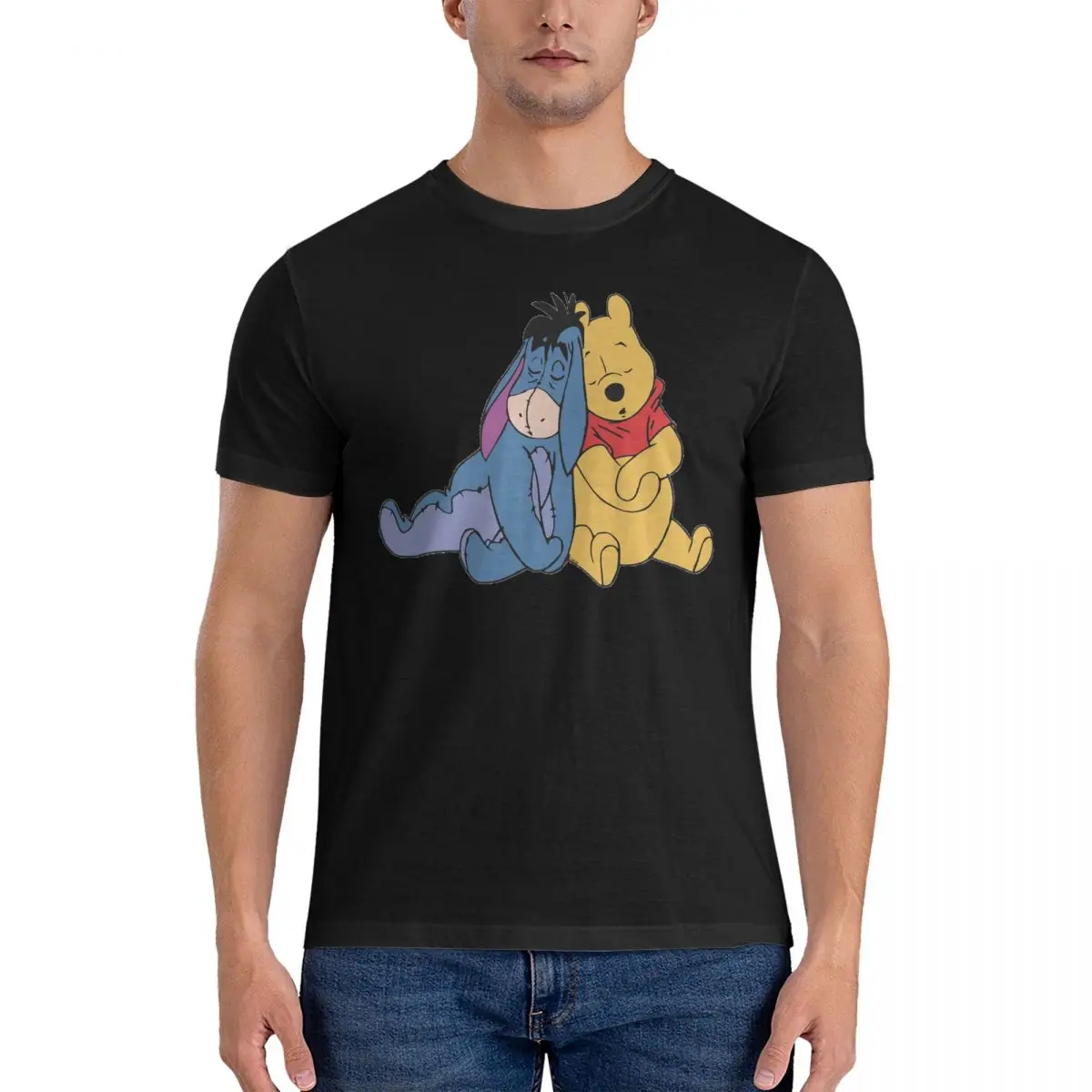 Anuncios And Piglet T-Shirt Men Disney Winnie The Pooh Funny Pure Cotton Tees Round Neck Short Sleeve T Shirts Unique Clothes