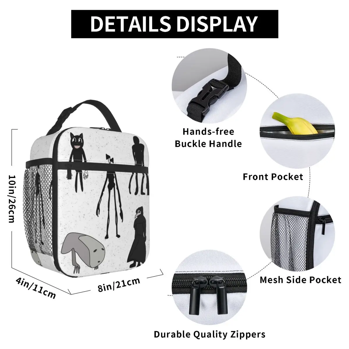 Siren Head, Breaking News, Witch Dr, Bridge Worm, Cartoon Cat Insulated Lunch Bag Food Box Tote Portable Lunch Boxes Container