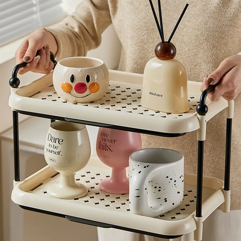

Double Layer Plastic Cup Storage Rack High Level Water Resistant Home Office For Dining Table Tea Coffee Set