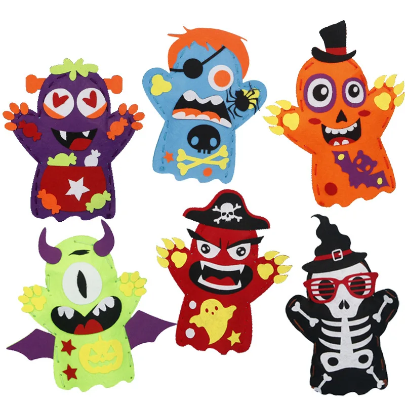 Fantoche de mão de halloween para crianças, presentes para crianças, esqueleto de desenho animado, monstro pirata, costura, kits de artesanato diy, brinquedos de dramatização