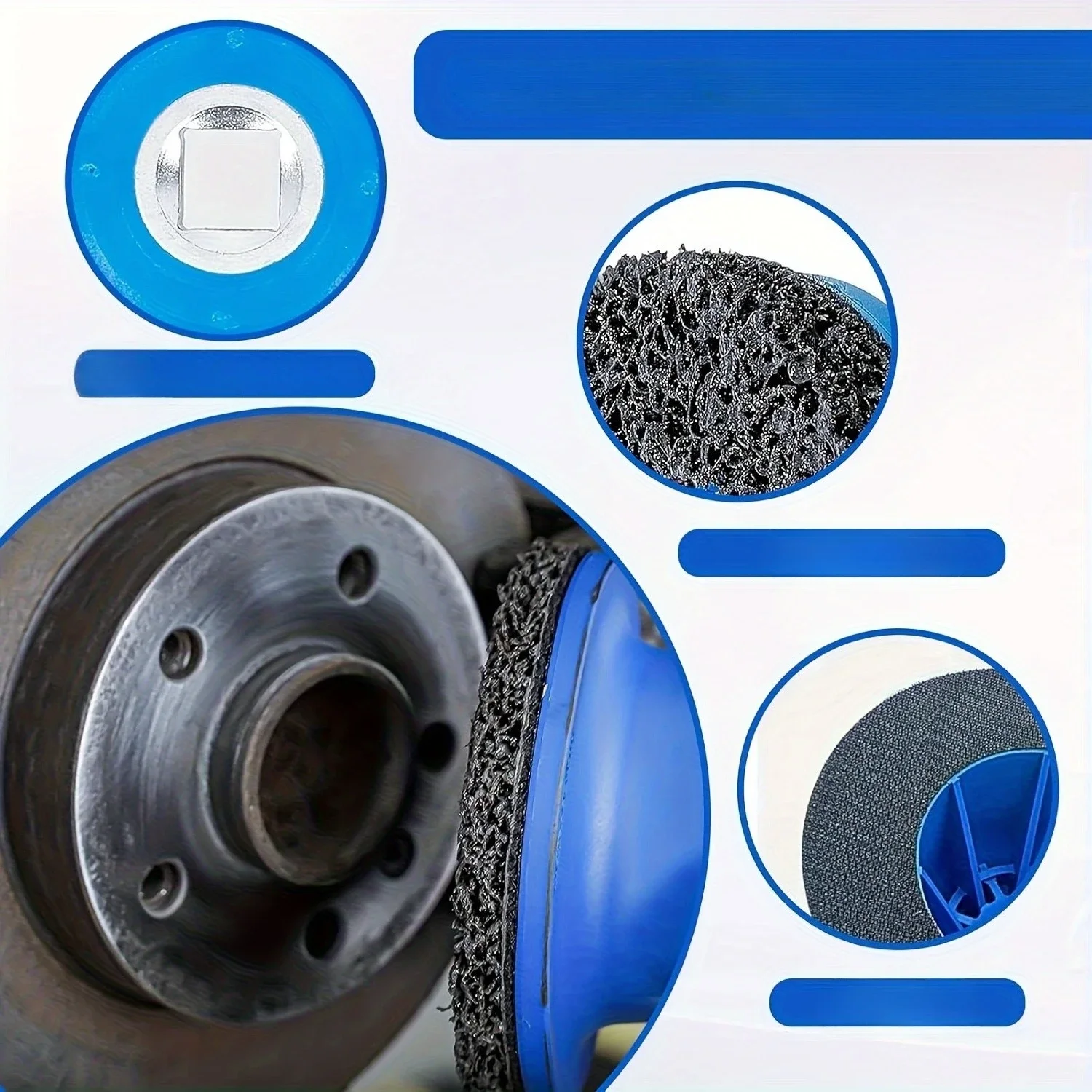 Hub and brake disc cleaning and polishing: including replaceable polishing pads, suitable for rust removal and polishing.
