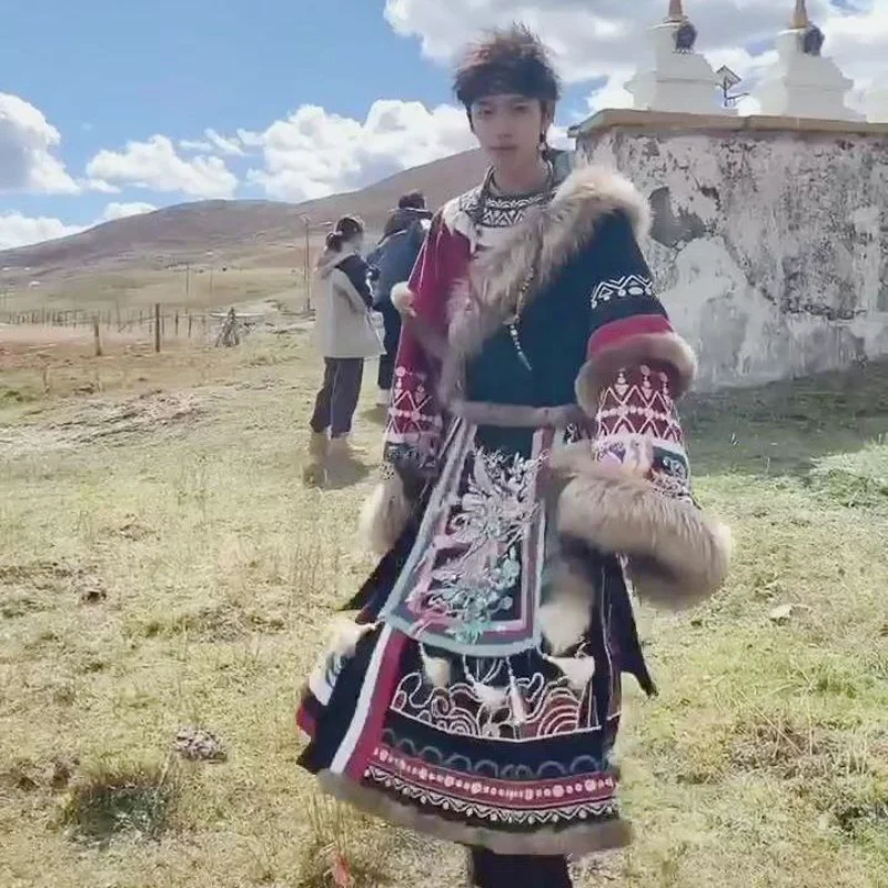 Bordado tibetano fotografia de viagem casal high-end moda roupas tibetanas conjunto de quatro peças