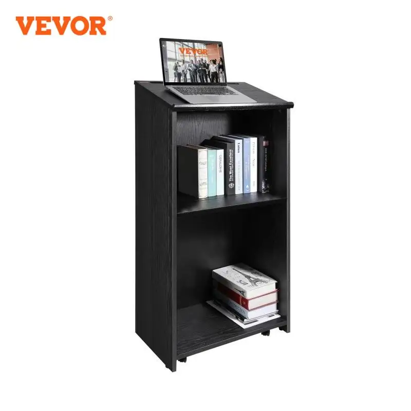 

VEVOR Podium Stand 47in Hostess Stand W/ 4 Rolling Wheels & Shelves Pulpits Slant Desktop Lecterns for Churches Office School