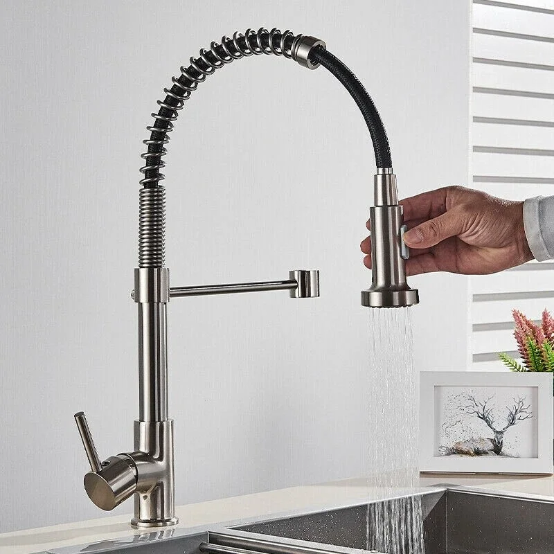 Kitchen Faucet Pull Out Stream Sprayer Deck Mounted Matte Black Mixer Tap 360 Degree Rotation  Kitchen Sink Hot Cold Taps