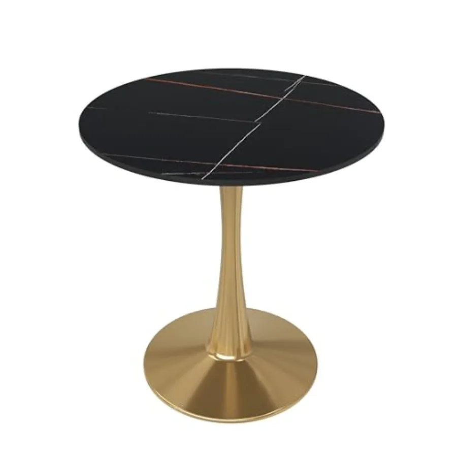

24 Round Dining Table Sintered Stone Top Gold Pedestal Base Mid-Century Cafe Table for Kitchen Dining Room Furniture in Black